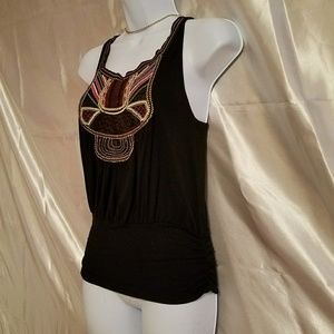 Black embroided tank top